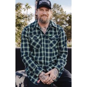 Dixxon Flannel MIKE VALLELY SKATE FLANNEL Mens Large Blue & Green Plaid Grunge‎